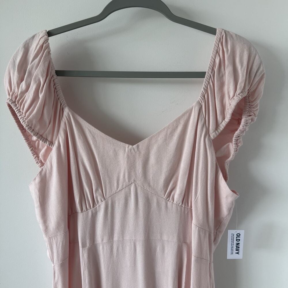 NWT Old‎ Navy Pink Tiered Midi Dress Smocked Tie Women’s Summer Size L Stretch